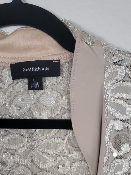 NWT R&M Richards Lace Open Cardigan Bolero Size L Sheer Mesh Floral Ivory Ruffle - Picture 3 of 14